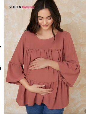 SHEIN Dusty Rose Maternity Ruffle Peplum Top